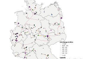  5 Germany’s CO2 pipeline map: Possible reductions, sources, and networks in 2045 (T45–Current and T45–H2)  
