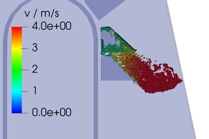  2 Digital DEM mapping (left) and field test of the bucket elevator in Beckum, Germany (right) 